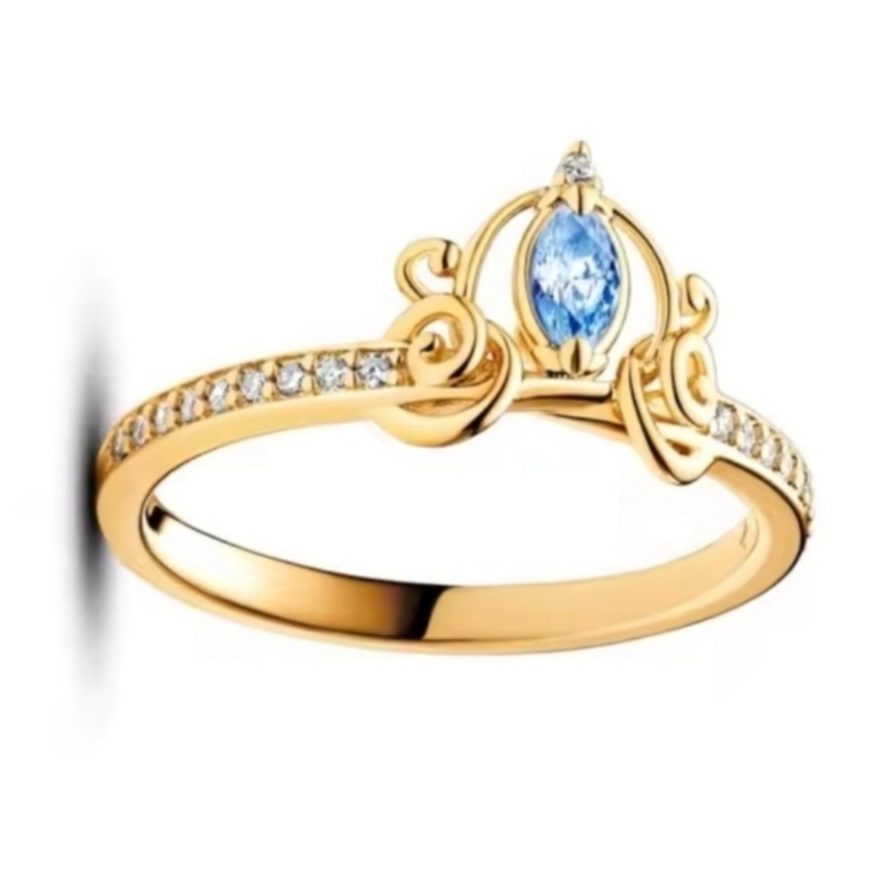 Elegant 925 Gold and Blue Gemstone Ring Sz 8